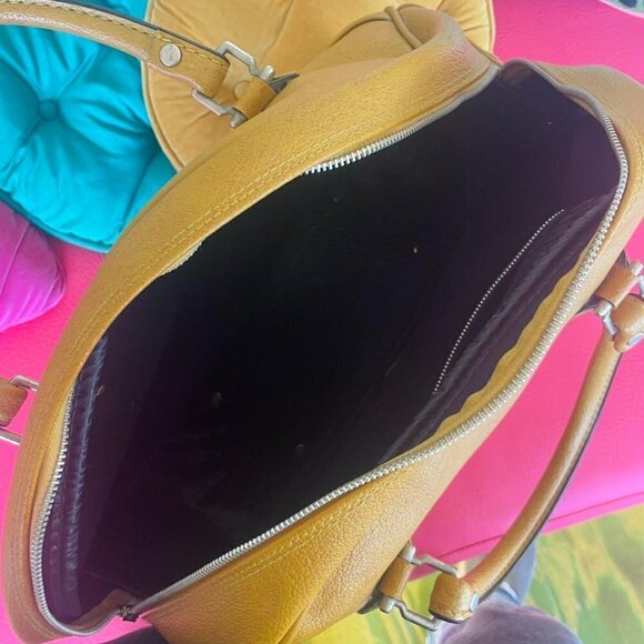 Vintage AIRWAY INDUSTRIES Vintage 60s bowler bag Yellow/Tan Mod Vinyl Satchel - Picture 6 of 7